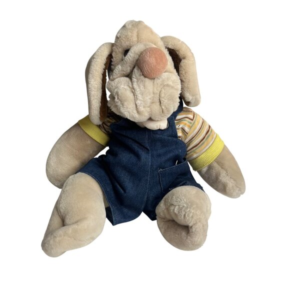 Vtg Ganzbros Wrinkles the Dog Large Plush 18" Hand Puppet Overalls - Picture 10 of 13